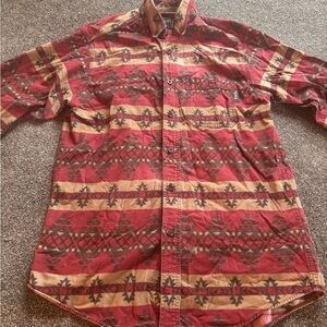 Woolrich Vintage men’s SZ L Red and Tan Aztec Patterned Button-Up Shirt grandpa